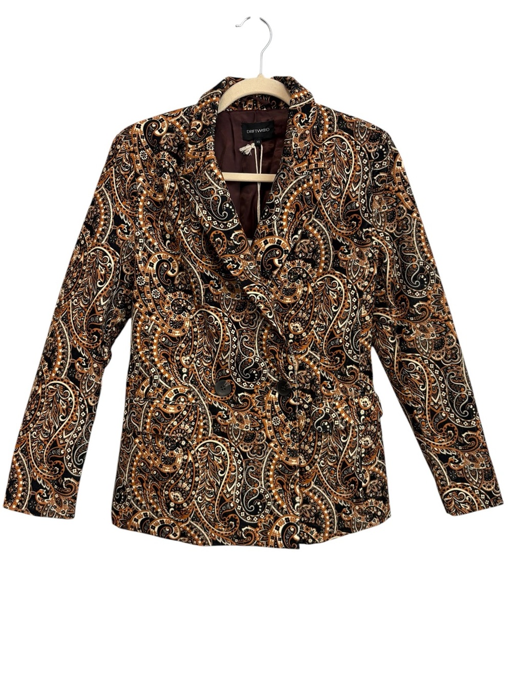 New Driftwood Velvet Jacquard Paisley 70’s Style Blazer Size XS - Picture 3 of 14